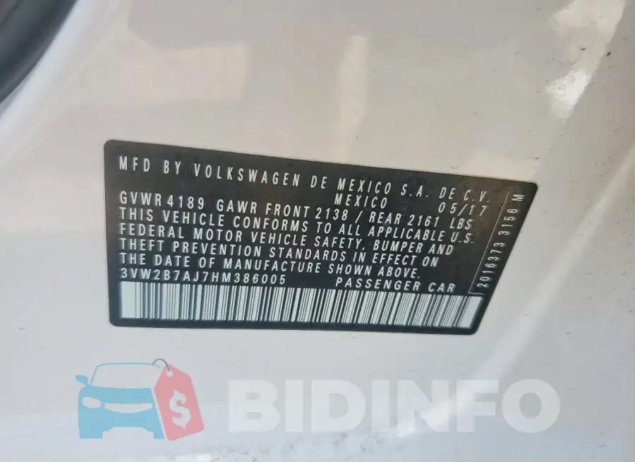 3VW2B7AJ7HM386005 Photo# 12