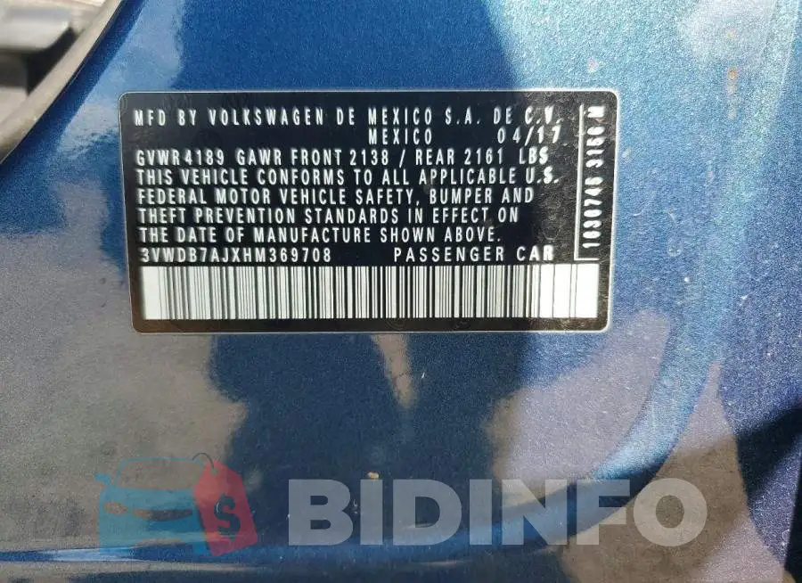 3VWDB7AJXHM369708 Photo# 12