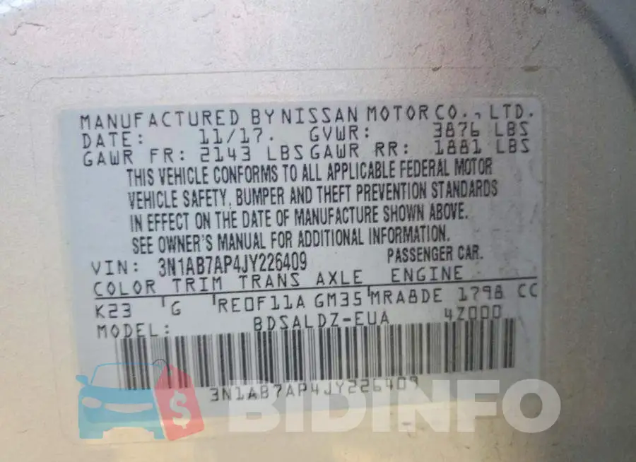 3N1AB7AP4JY226409 Photo# 13