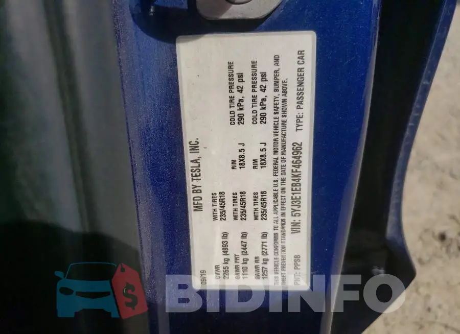 5YJ3E1EB4KF464962 Photo# 13