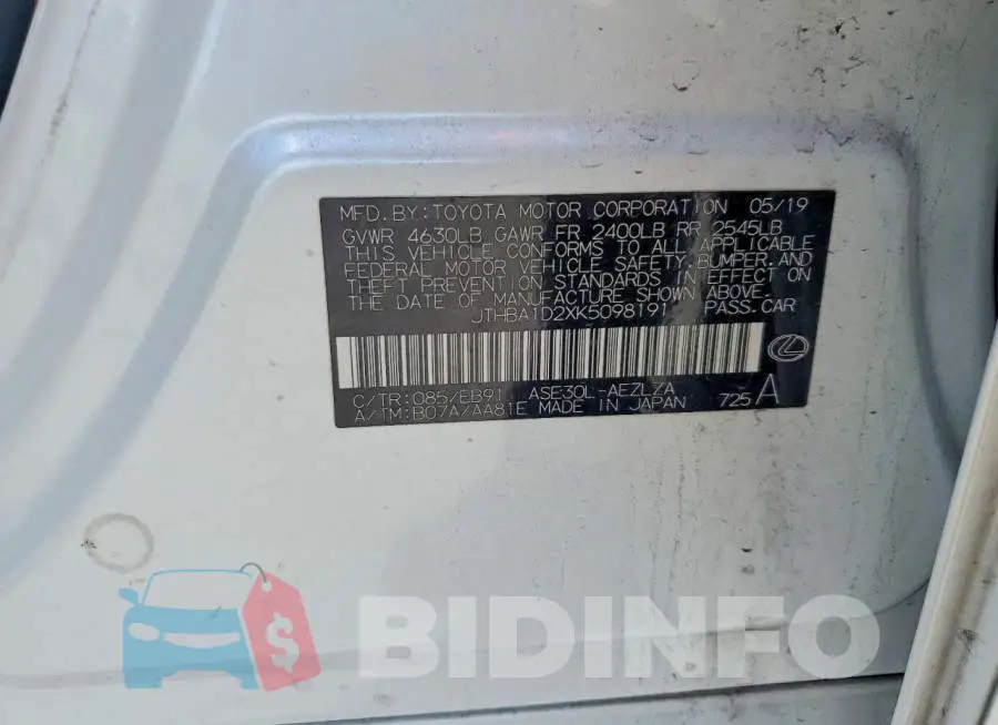 JTHBA1D2XK5098191 Photo# 12