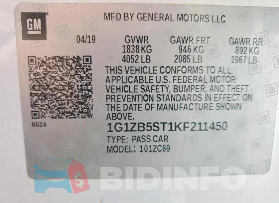 1G1ZB5ST1KF211450 Photo# 13