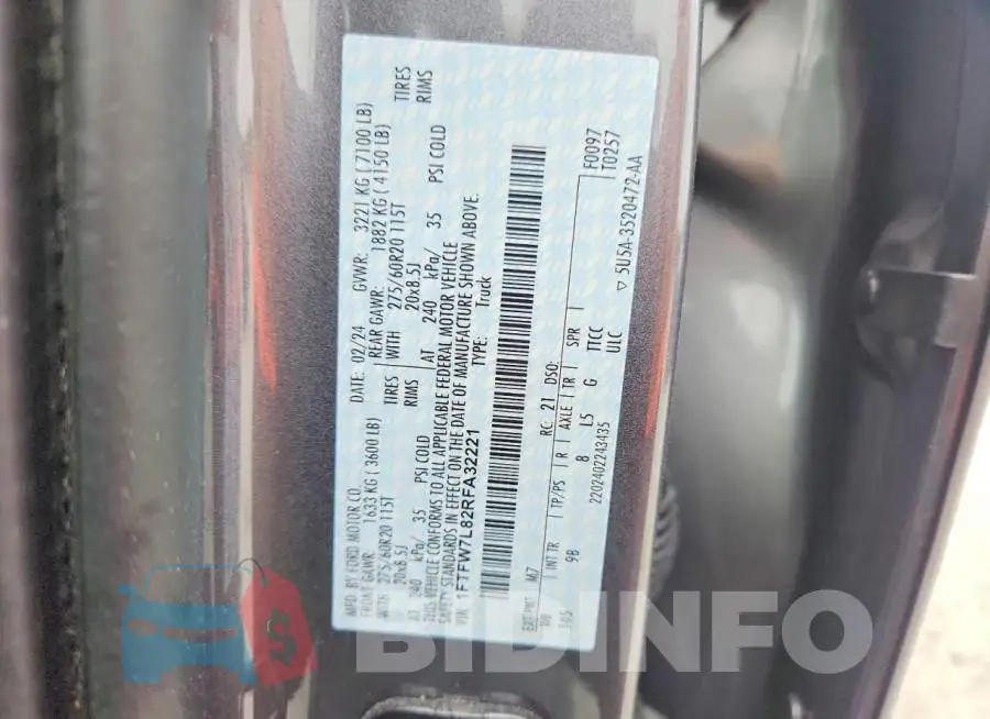 1FTFW7L82RFA32221 Photo# 12