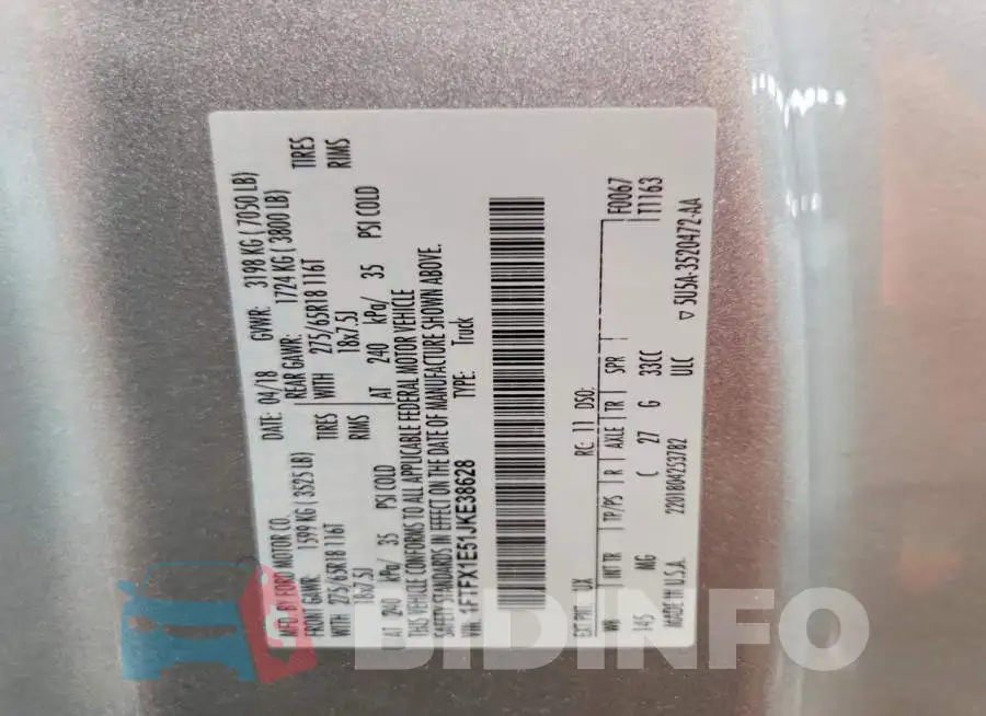 1FTFX1E51JKE38628 Photo# 12