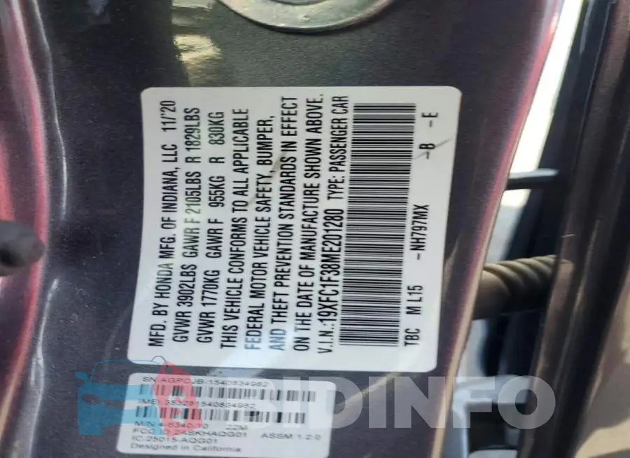 19XFC1F38ME201280 Photo# 12