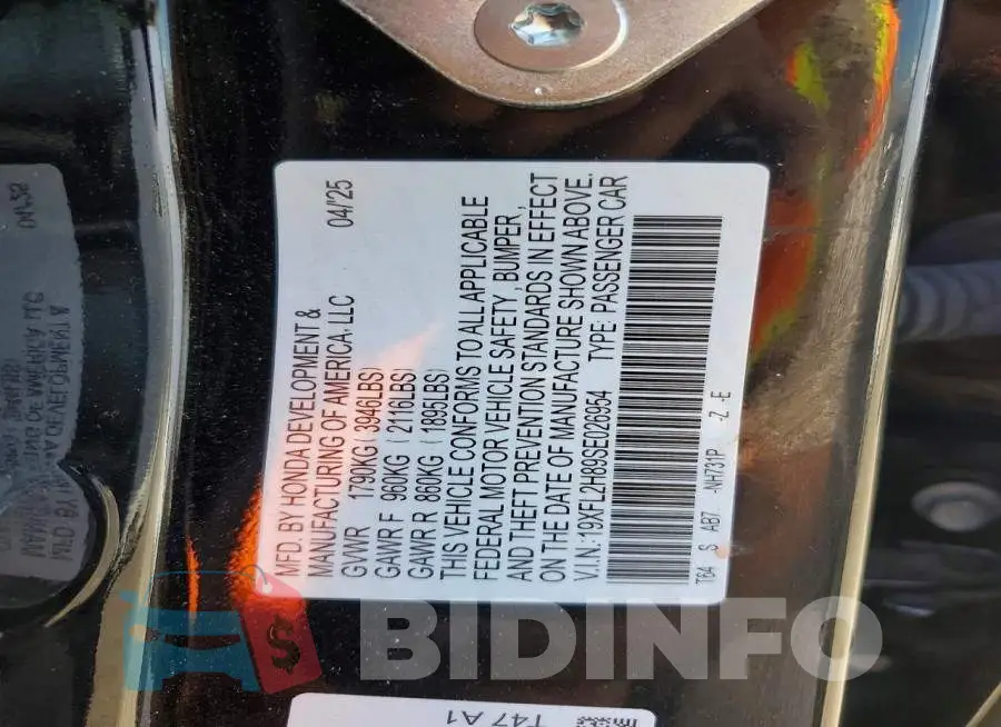 19XFL2H89SE026954 Photo# 12
