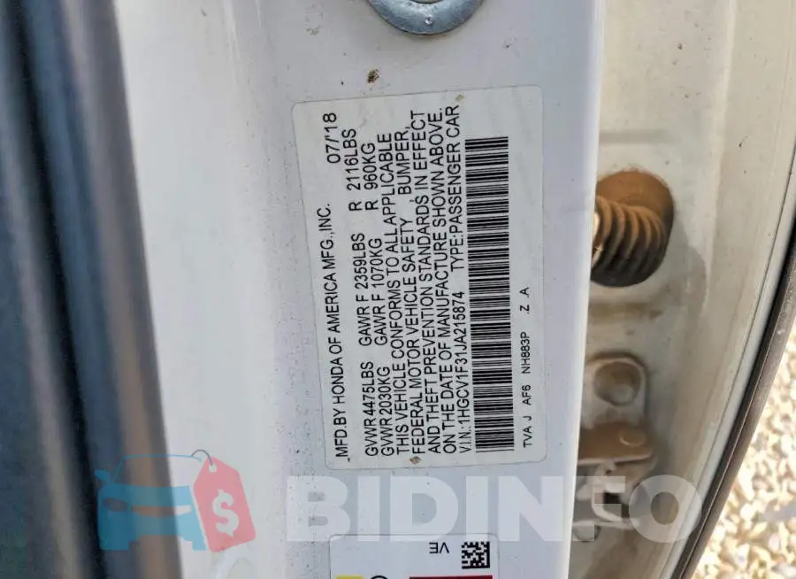 1HGCV1F31JA215874 Photo# 12