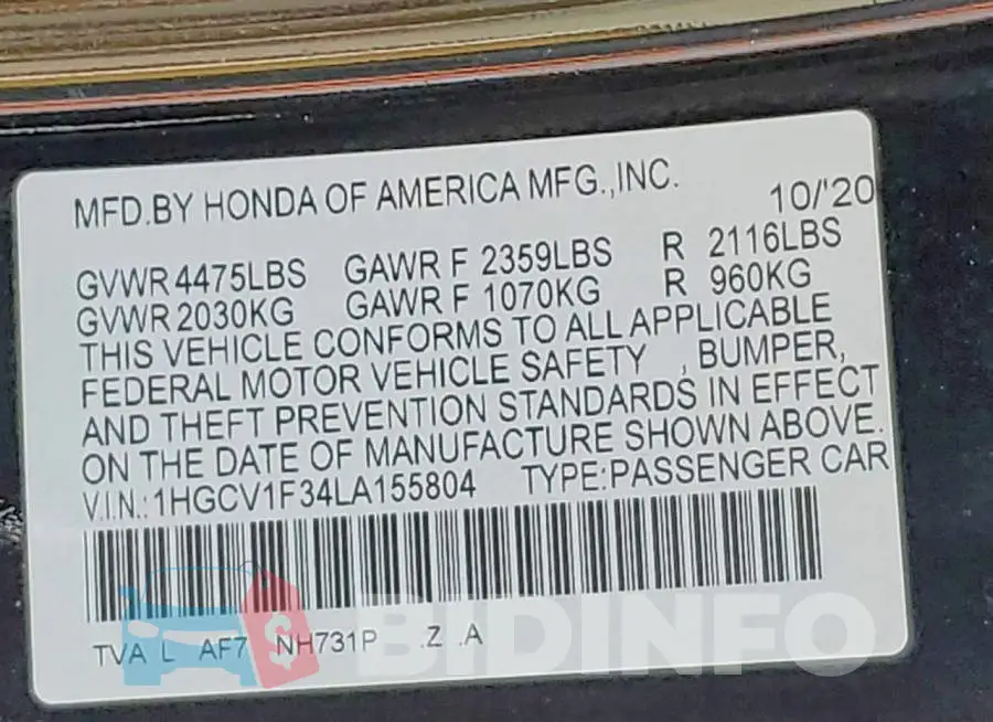 1HGCV1F34LA155804 Photo# 13