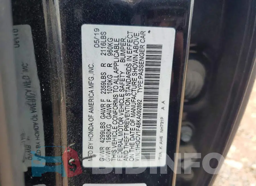 1HGCV1F48KA092892 Photo# 12