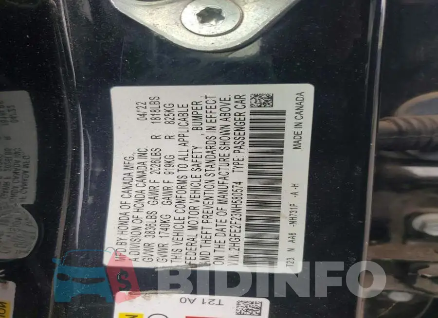 2HGFE2F23NH580574 Photo# 12