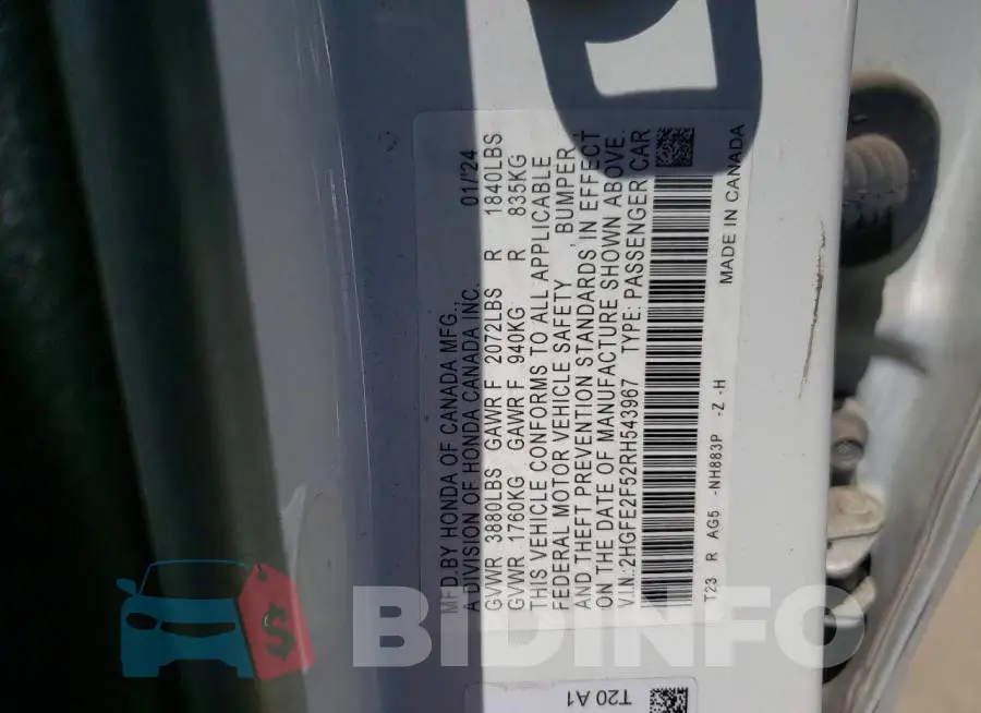 2HGFE2F52RH543967 Photo# 13