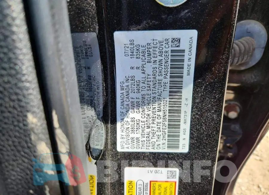 2HGFE2F58NH515021 Photo# 12