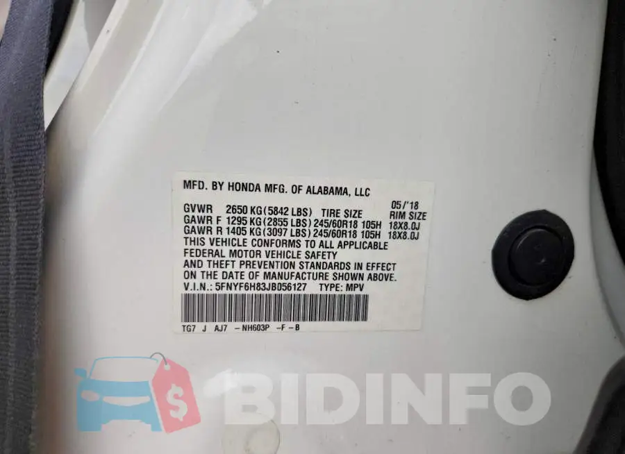 5FNYF6H83JB056127 Photo# 12