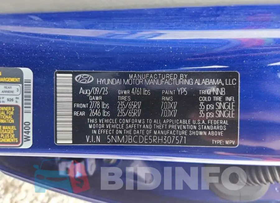 5NMJBCDE5RH307571 Photo# 14