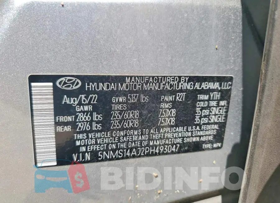 5NMS14AJ2PH493047 Photo# 13