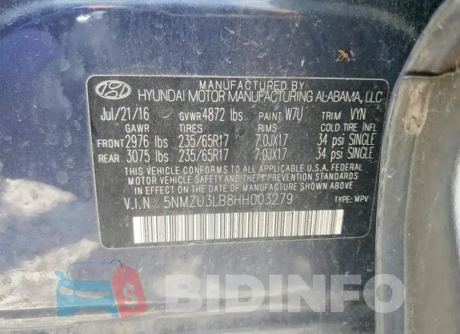 5NMZU3LB8HH003279 Photo# 14