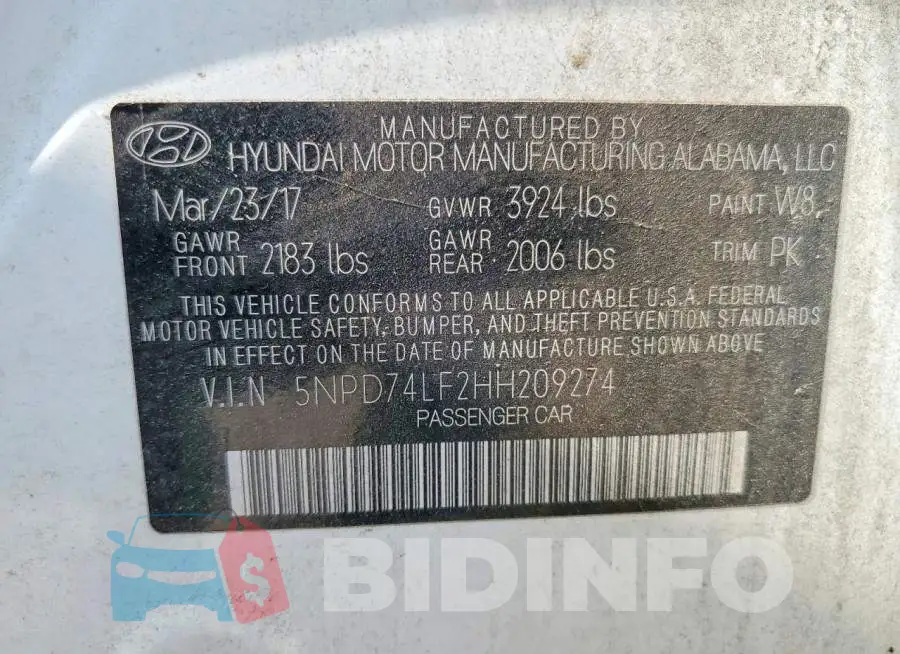 5NPD74LF2HH209274 Photo# 12