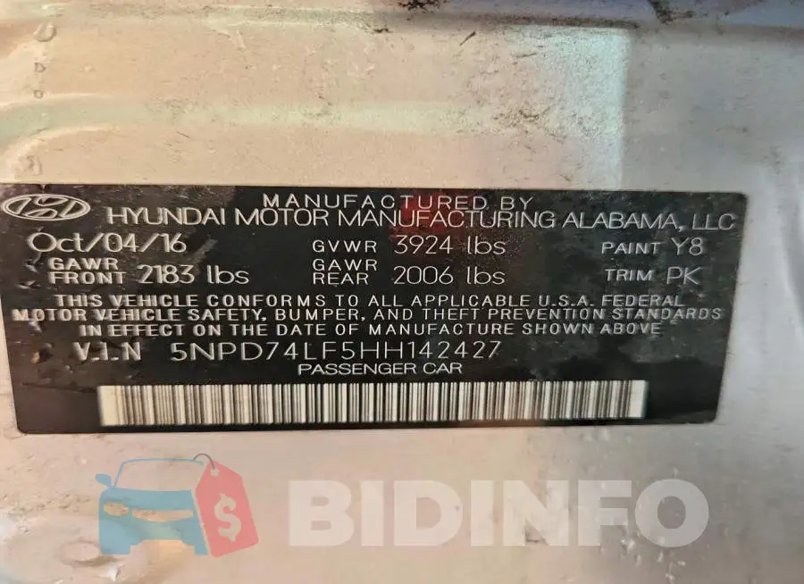5NPD74LF5HH142427 Photo# 12