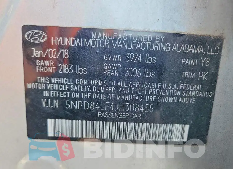 5NPD84LF4JH308455 Photo# 13