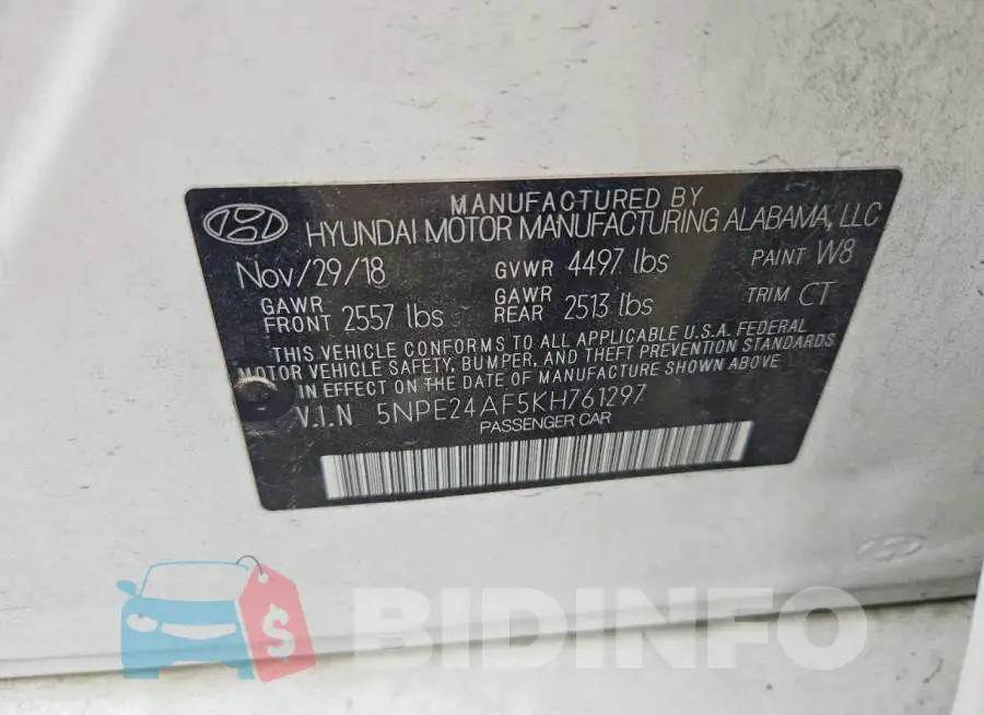 5NPE24AF5KH761297 Photo# 12