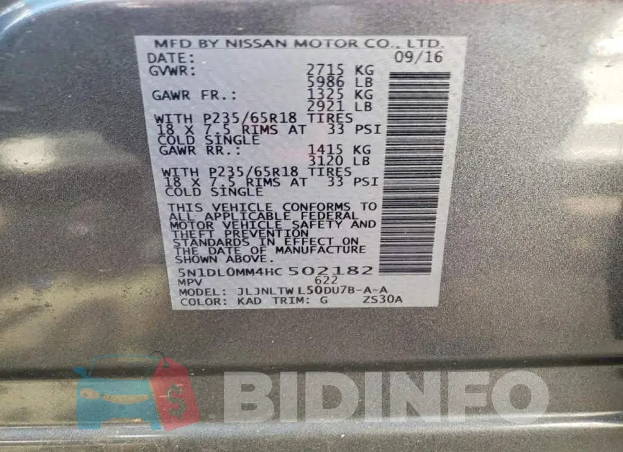 5N1DL0MM4HC502182 Photo# 13