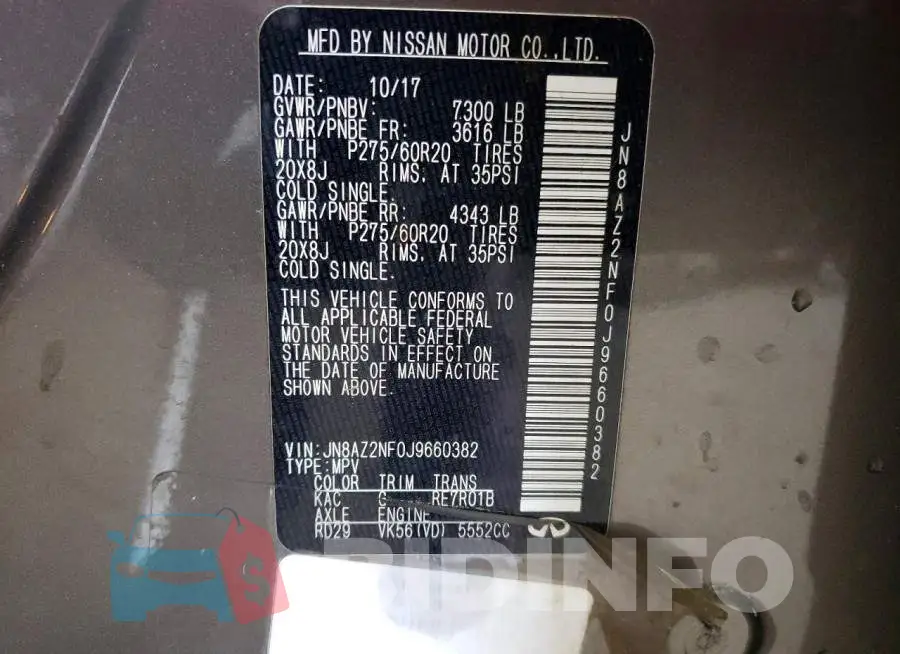 JN8AZ2NF0J9660382 Photo# 14
