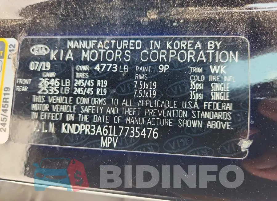 KNDPR3A61L7735476 Photo# 12