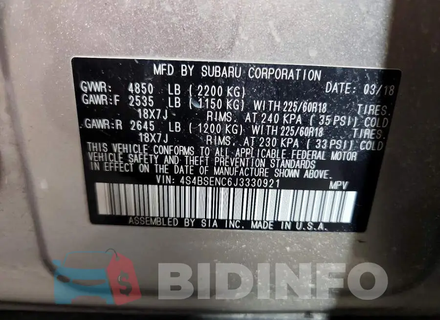 4S4BSENC6J3330921 Photo# 13