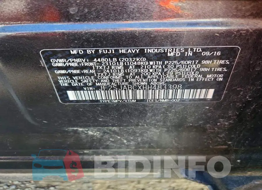 JF2SJABCXHH483398 Photo# 12