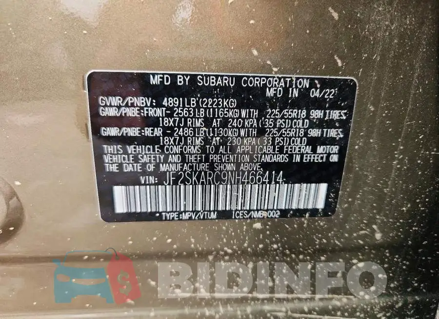 JF2SKARC9NH466414 Photo# 14