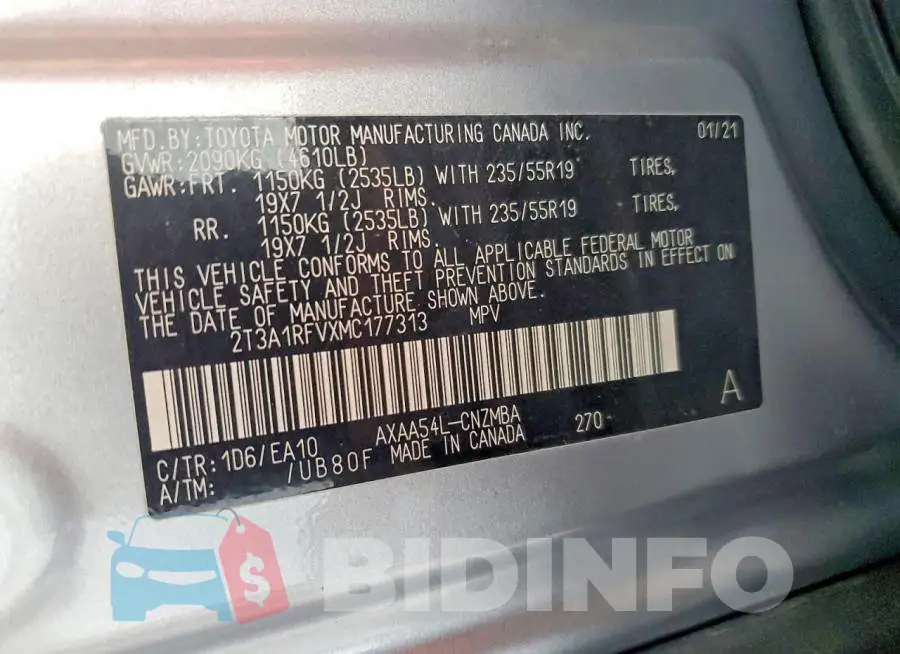 2T3A1RFVXMC177313 Photo# 13