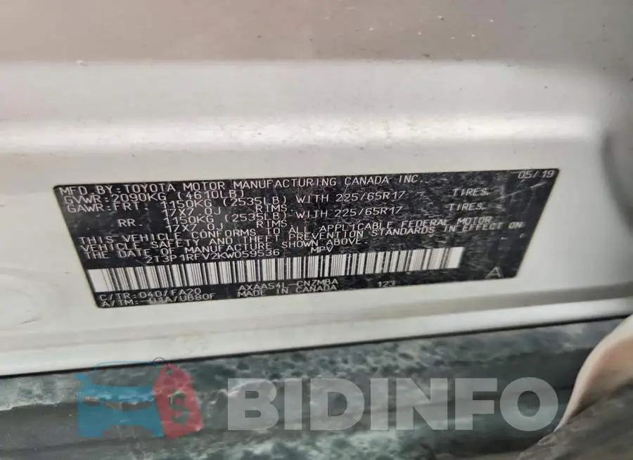 2T3P1RFV2KW059536 Photo# 13