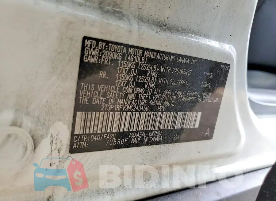 2T3P1RFV9MC243456 Photo# 12