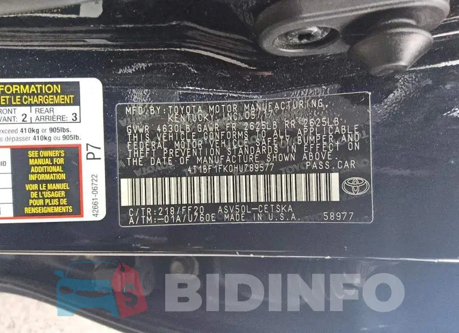 4T1BF1FK0HU789577 Photo# 12