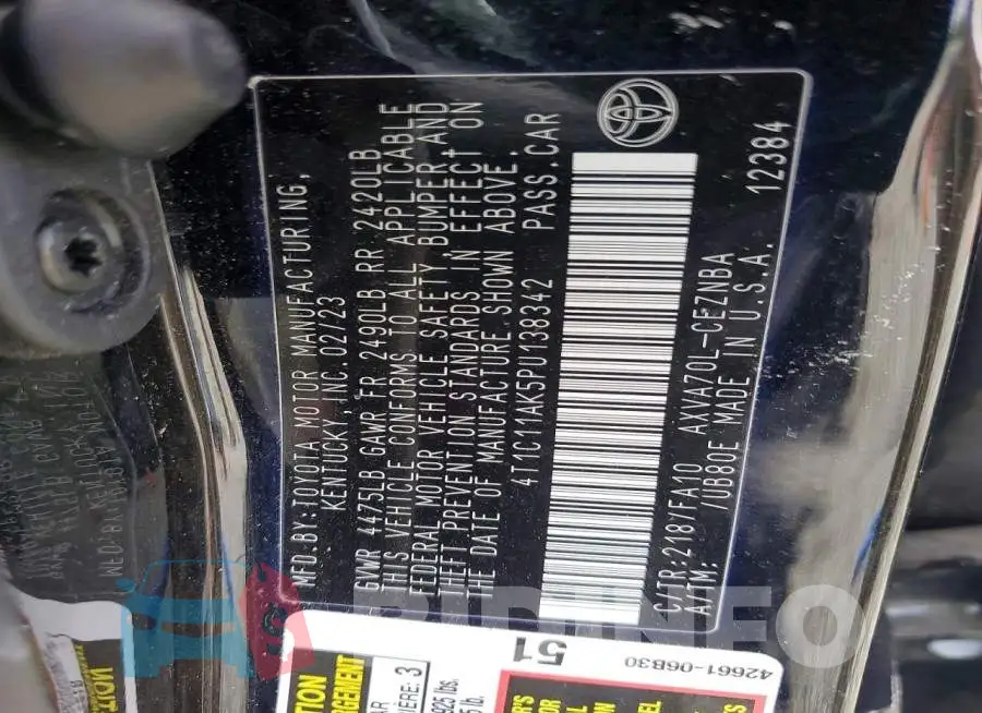 4T1C11AK5PU138342 Photo# 12
