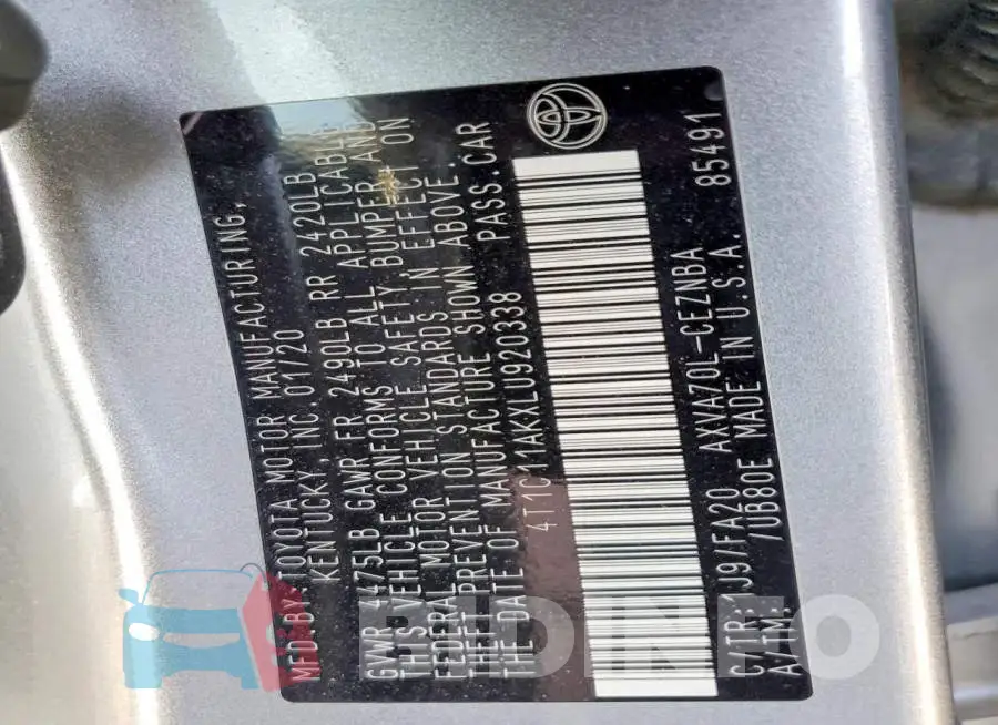4T1C11AKXLU920338 Photo# 12