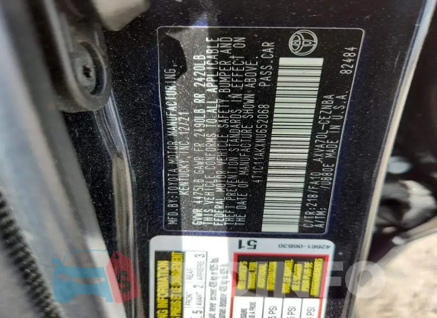4T1C11AKXNU652068 Photo# 13