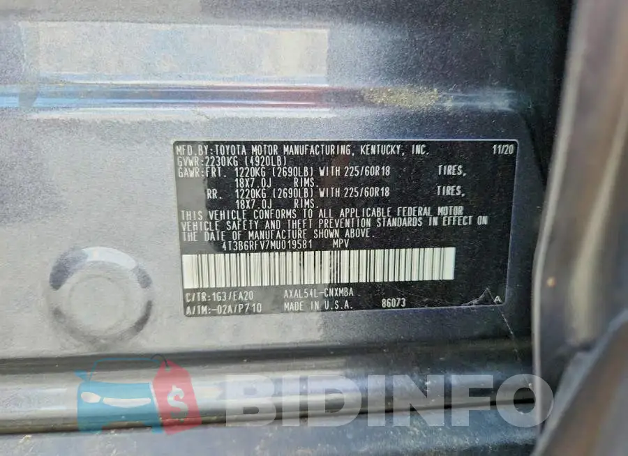 4T3B6RFV7MU019581 Photo# 13