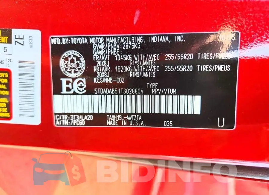 5TDADAB51TS028804 Photo# 13