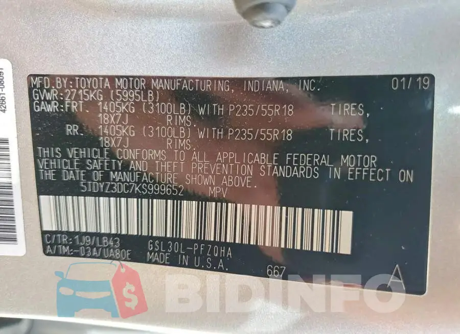 5TDYZ3DC7KS999652 Photo# 13