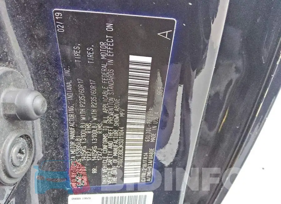 5TDZZ3DC3KS011044 Photo# 13