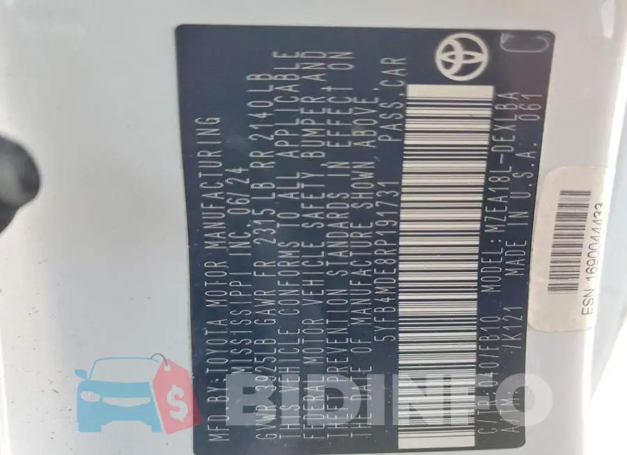 5YFB4MDE8RP191731 Photo# 13