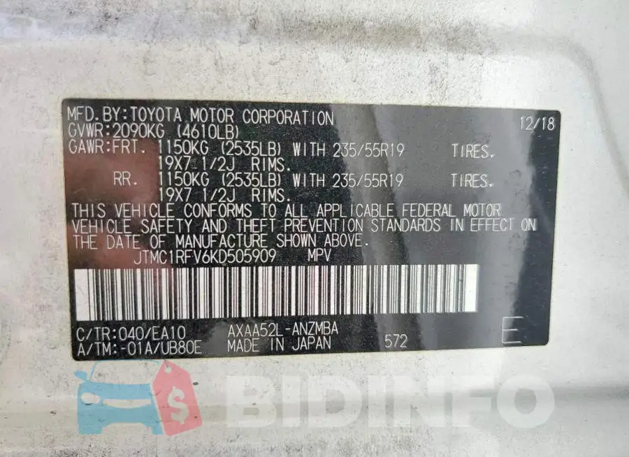JTMC1RFV6KD505909 Photo# 13