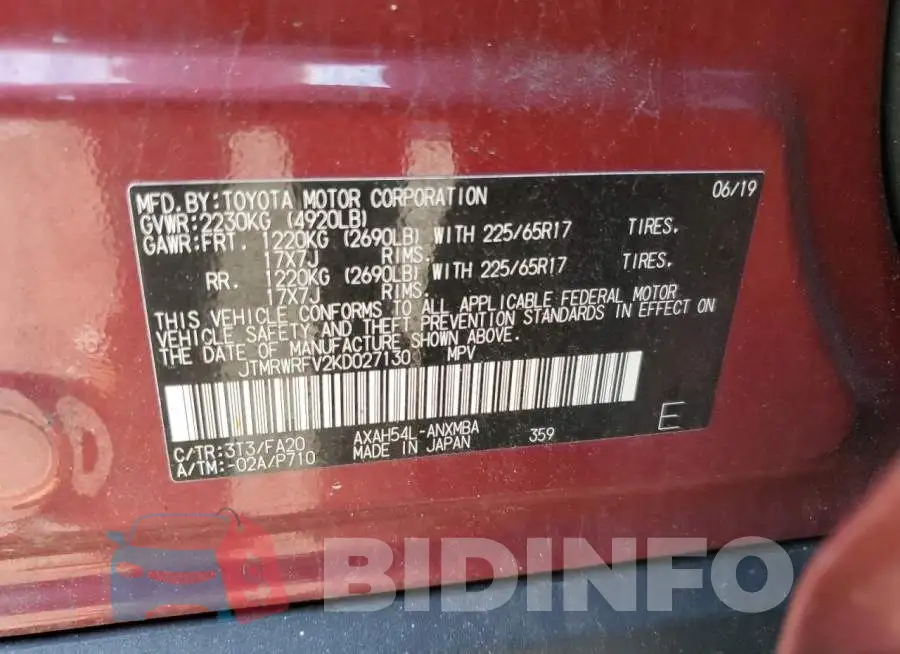 JTMRWRFV2KD027130 Photo# 13