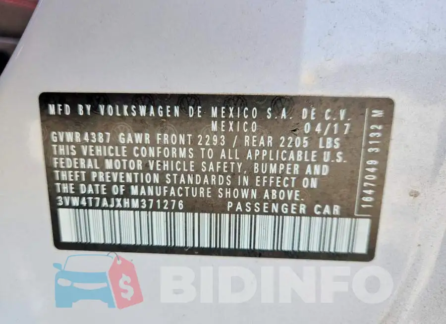 3VW4T7AJXHM371276 Photo# 12