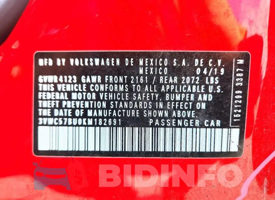 3VWC57BU0KM182691 Photo# 12