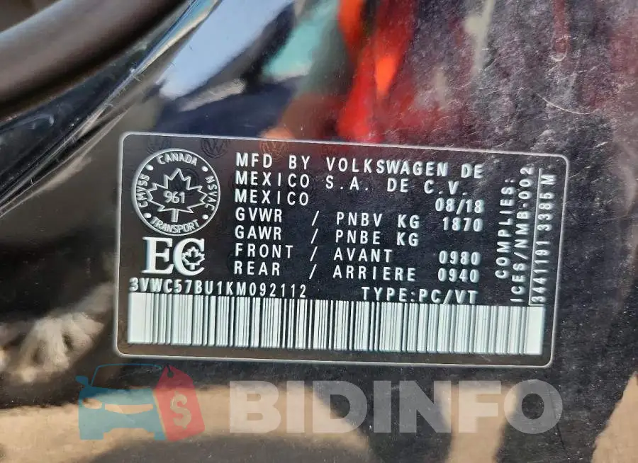 3VWC57BU1KM092112 Photo# 12