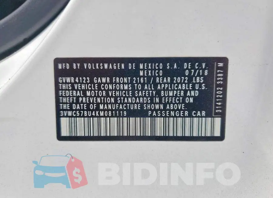 3VWC57BU4KM081119 Photo# 13