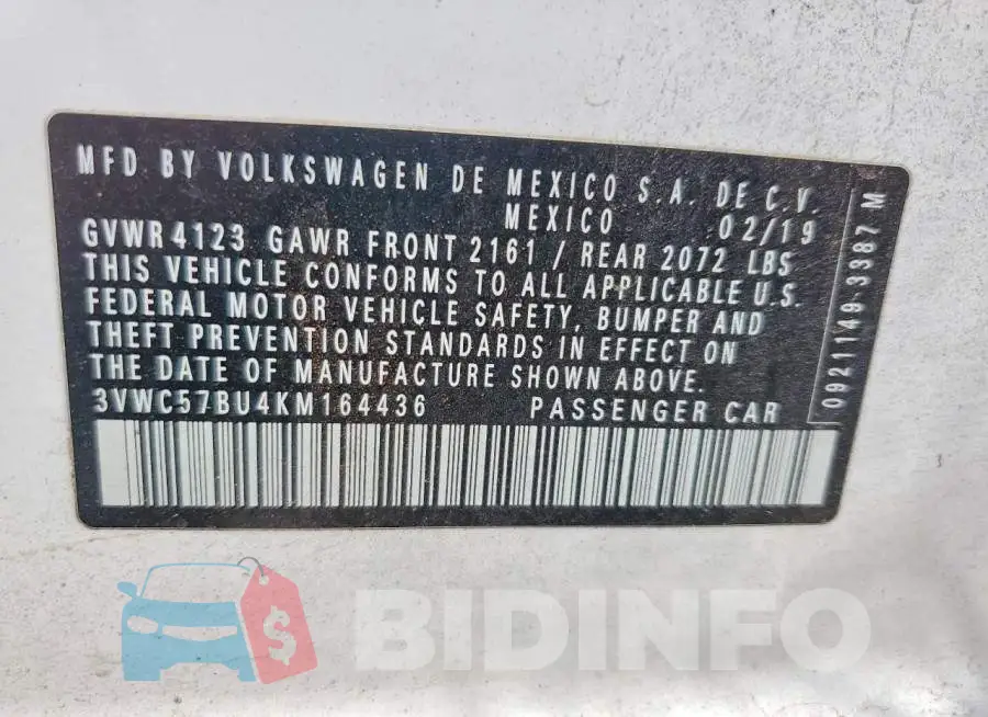 3VWC57BU4KM164436 Photo# 12