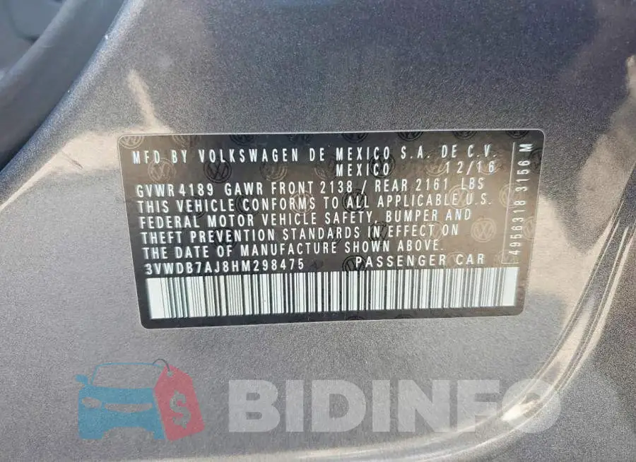 3VWDB7AJ8HM298475 Photo# 12